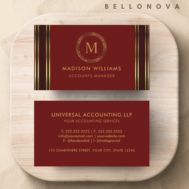 Customizable Red Maroon Gold Professional  Business Card (Customizable Red Maroon Gold Professional Business Card)