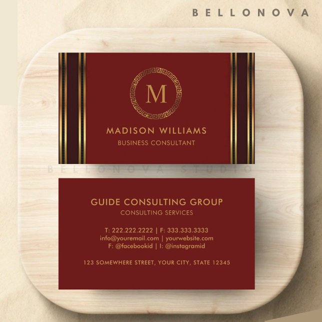 Customizable Red Maroon Gold Professional  Business Card (Customizable Red Maroon Gold Professional Business Card)