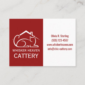 Customizable Red Minimalist Cattery Business Card 