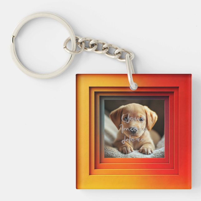 Customizable Red Orange Sunset Gradient Frame Keychain (Front)