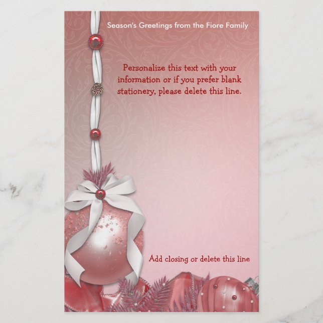 Customizable Red Ornaments Stationery (Front)