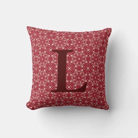 Customizable Red Pattern Initial Monogram Throw Pillow