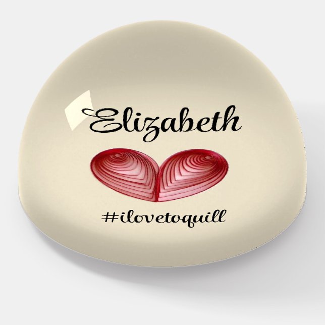 Customizable Red Quilled Heart Dome Paperweight (Angled)
