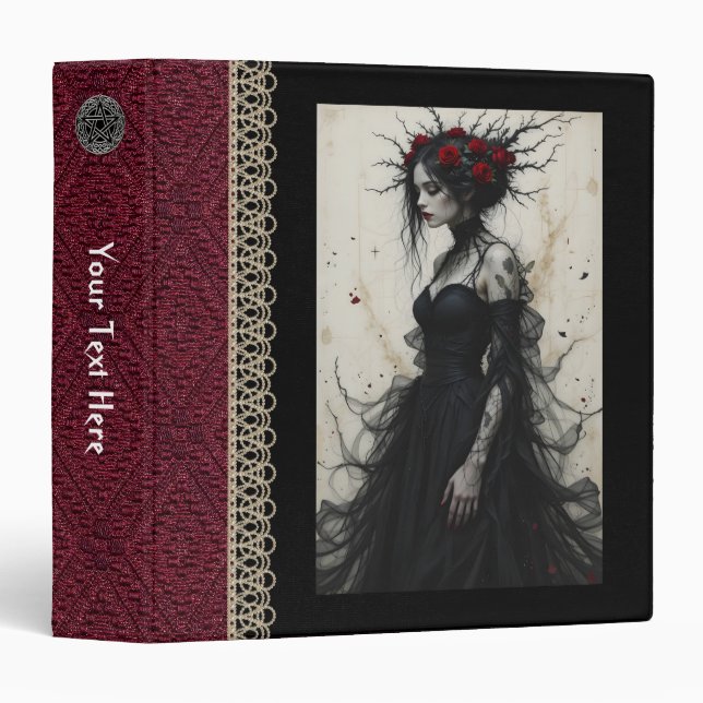 Customizable Red Rose Goth Woman Binder (Front/Spine)