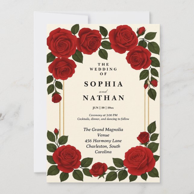 Customizable Red Rose Wedding Invitation | Elegant (Front)
