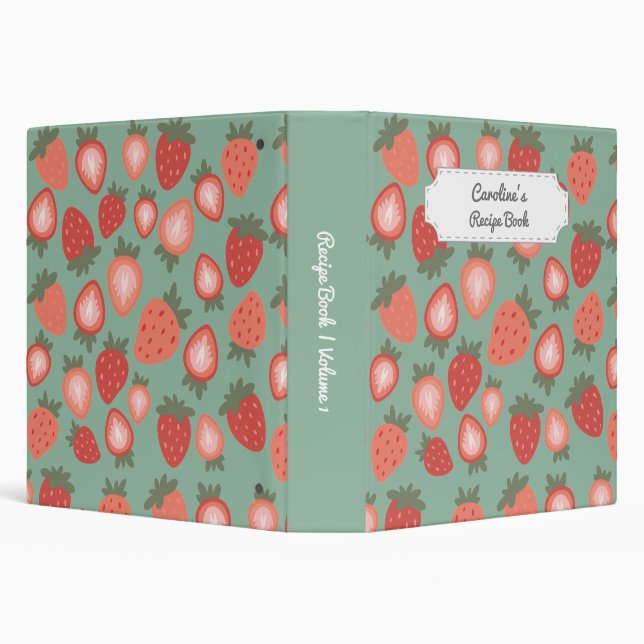 Customizable Red Strawberry Seamless Pattern 3 Ring Binder (Background)