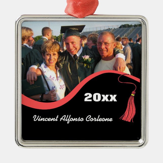Customizable Red Tassel Graduation Ornament (Front)