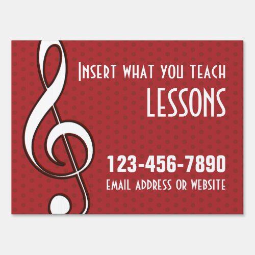 Customizable Red Treble Clef Yard Sign