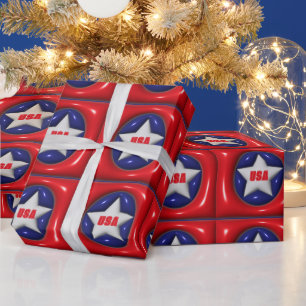 Customizable Red White and Blue Star USA  Wrapping Paper