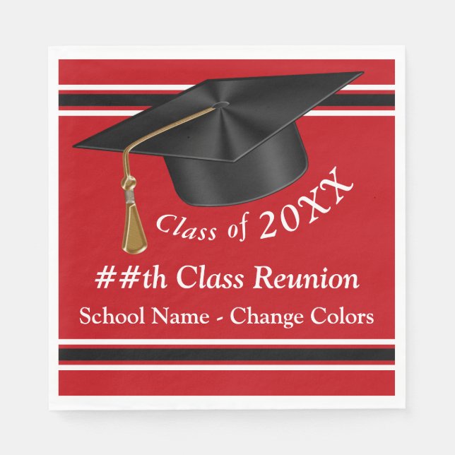 Customizable Red White Black Class Reunion Napkins (Front)