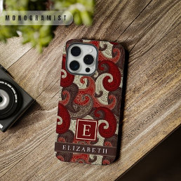 Customizable Red White Grey Brown Paisley Pattern iPhone 15 Pro Max Case