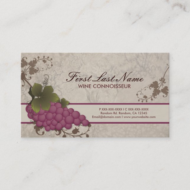 Customizable red wine vine business cards (Front)