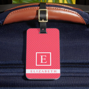 Customizable Reddish Pink White Polka Dot Luggage Tag