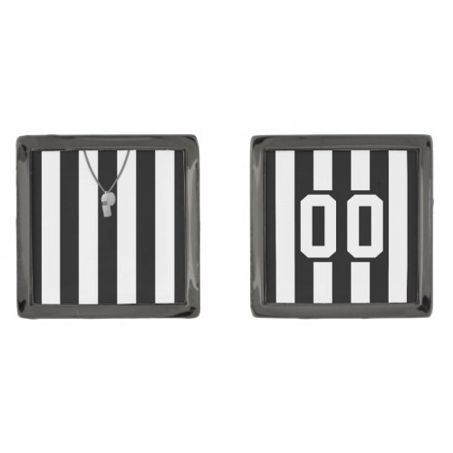 Customizable Referee Jersey Cuff Links Hockey Gunmetal Finish Cufflinks