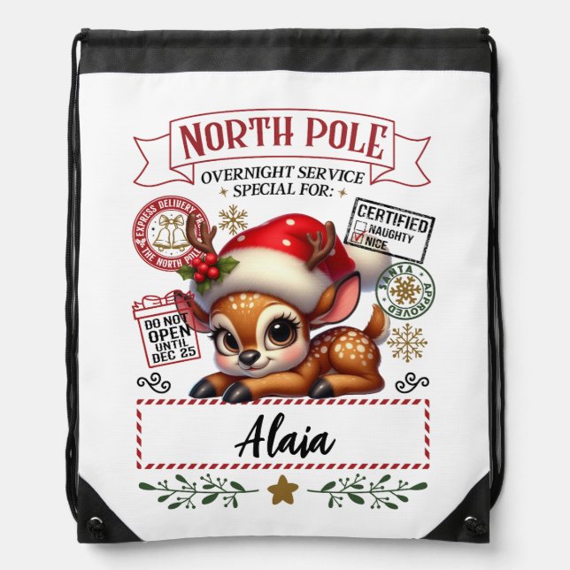 Customizable Reindeer Christmas Drawstring Bag  (Front)