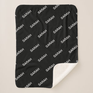 Customizable Repeating Text Modern Black & White Sherpa Blanket