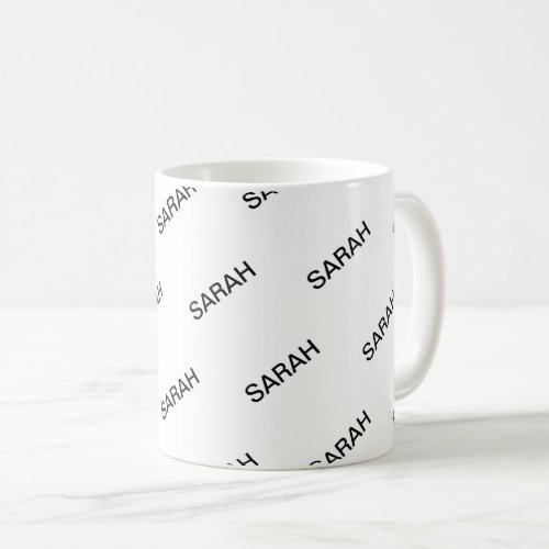 Customizable Repeating Text Modern White  Black Coffee Mug
