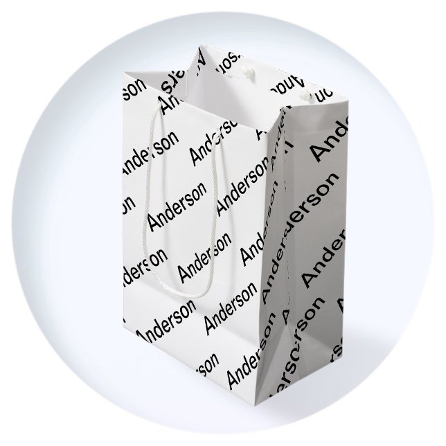 Customizable Repeating Text Modern White & Black Medium Gift Bag (Creator Uploaded)