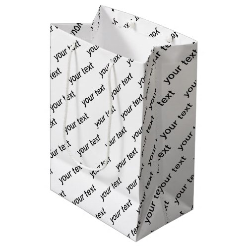 Customizable Repeating Text Modern White  Black Medium Gift Bag