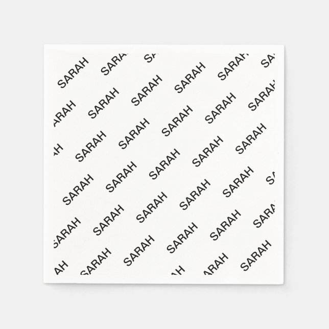 Customizable Repeating Text Modern White & Black Napkins (Front)