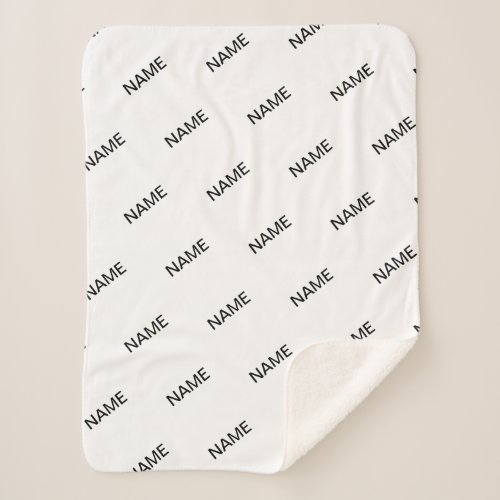 Customizable Repeating Text Modern White  Black Sherpa Blanket