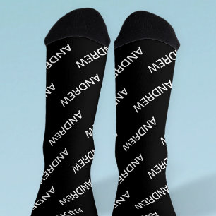 Customizable Repeating Text Modern White & Black Socks