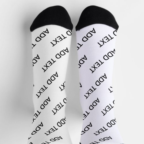 Customizable Repeating Text Modern White  Black Socks