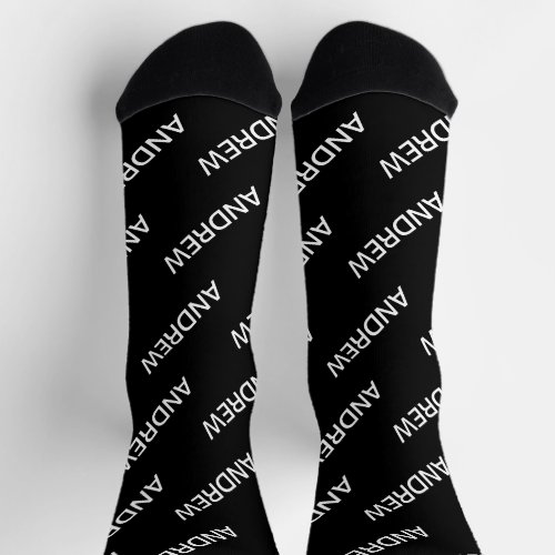 Customizable Repeating Text Modern White  Black Socks