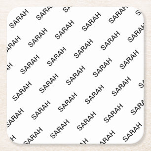 Customizable Repeating Text Modern White & Black Square Paper Coaster