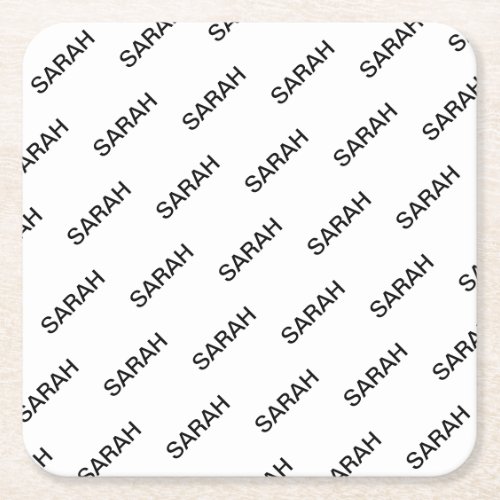 Customizable Repeating Text Modern White  Black Square Paper Coaster