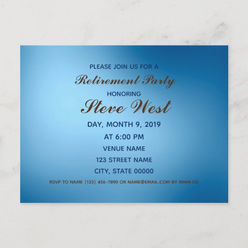 Customizable retirement invitation blue gradient postcard