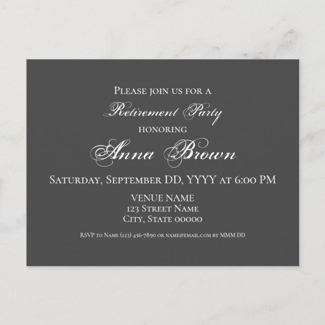Customizable retirement invitation spotlight postcard (Front)