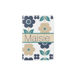 Customizable Retro Blue Flowers Passport Holder