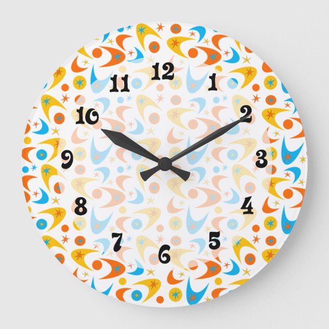 Customizable Retro Boomerangs Large Clock (Front)