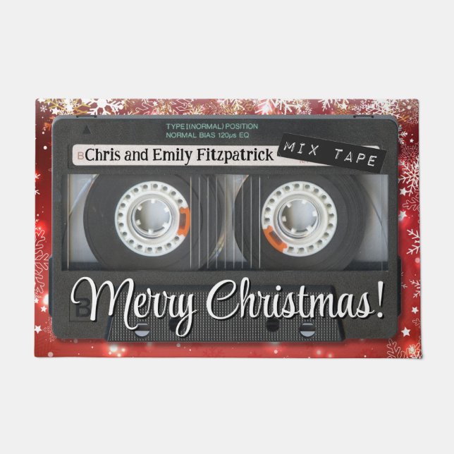 Customizable Retro Cassette Tape Christmas Doormat (Front)
