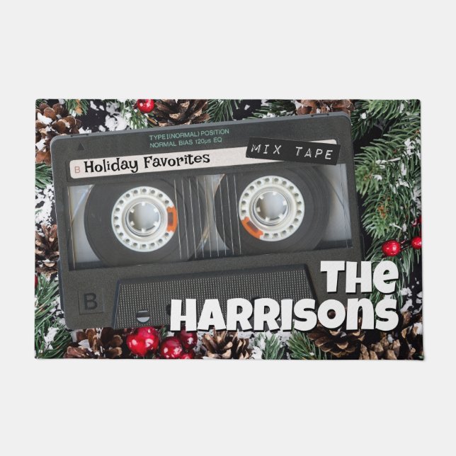 Customizable Retro Cassette Tape Christmas Doormat (Front)