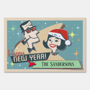 Customizable Retro Couple Merry Christmas Holiday Sign