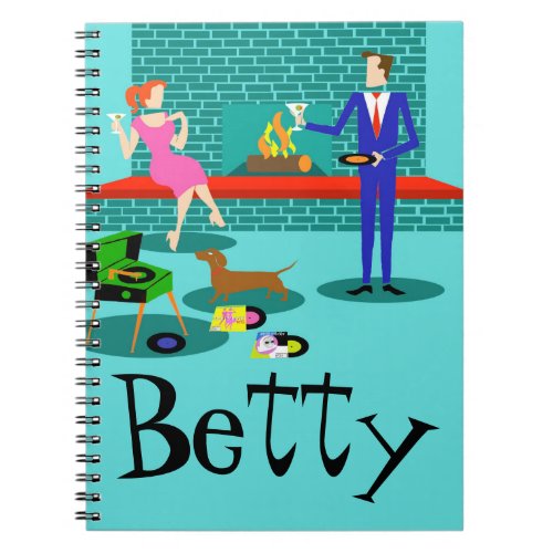 Customizable Retro Couple with Dog Notebook