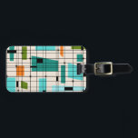 Customizable Retro Grid & Starbursts Luggage Tag<br><div class="desc">This customizable Retro Grid and Starbursts Luggage Tag is where vintage style meets modern day. It features a cream colored background with kitschy, off kilter squares and rectangles in teal, turquoise, This light blue, orange, and avocado green. The whimsical blocks of color are overlayed are worked into some of the...</div>