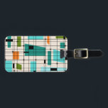Customizable Retro Grid & Starbursts Luggage Tag<br><div class="desc">This customizable Retro Grid and Starbursts Luggage Tag is where vintage style meets modern day. It features a cream colored background with kitschy, off kilter squares and rectangles in teal, turquoise, This light blue, orange, and avocado green. The whimsical blocks of color are overlayed are worked into some of the...</div>