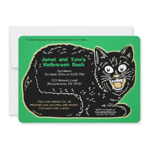 Customizable Retro Halloween Cat Invitation