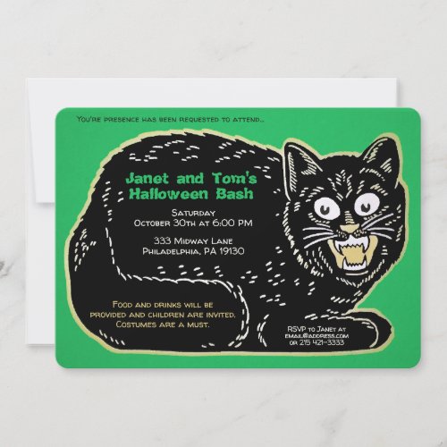 Customizable Retro Halloween Cat Invitation