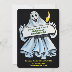 Customizable Retro Halloween Ghost Invitation