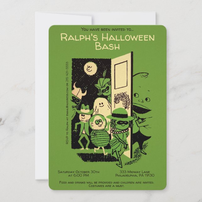 Customizable Retro Halloween Party Invitation (Front)