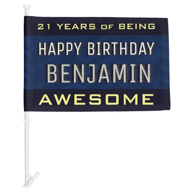 Customizable Retro Happy Birthday Navy Black White Car Flag (Front)