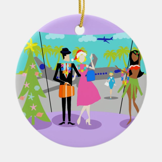 Customizable Retro Hawaiian Christmas Ornament (Front)