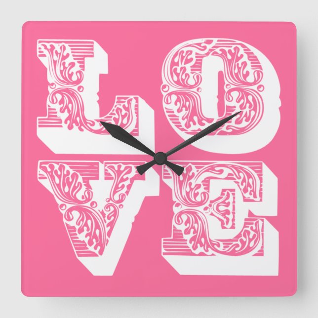 Customizable Retro LOVE Square Wall Clock (Front)
