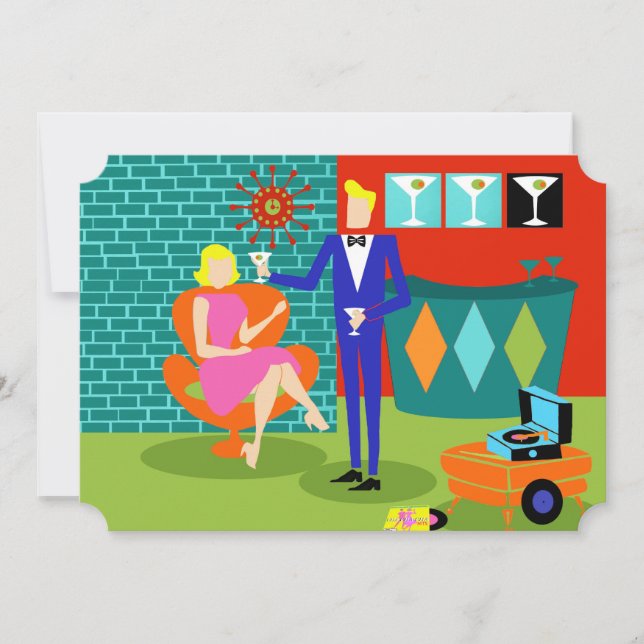 Customizable Retro Martini Couple Invitations (Front)
