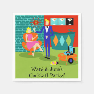 Customizable Retro Martini Couple Paper Napkins