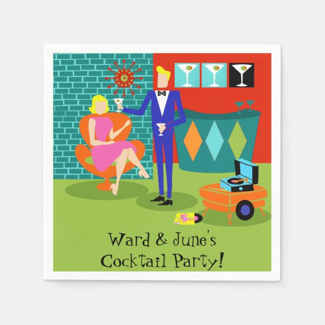 Customizable Retro Martini Couple Paper Napkins (Front)